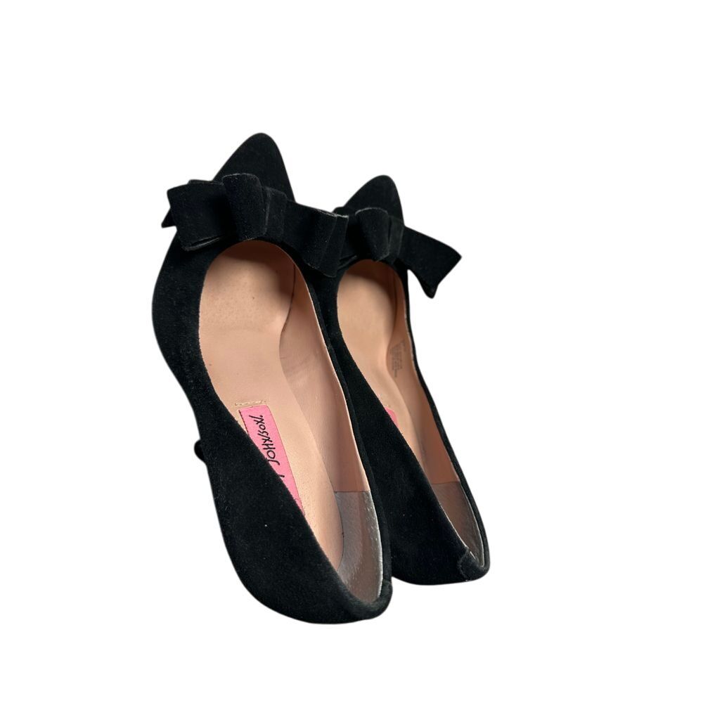 Betsey Johnson Black Suede Bow Pointed Toe Kitten Heel Pumps Classic Shoes - Picture 3 of 10
